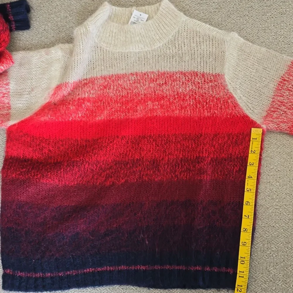 American Eagle Ombre Tan Red Blue Stripe Mock Neck Cozy Sweater - Size Medium - Picture 12 of 13
